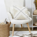 Coussin 40x40cm avec Tissu Bouclette Beige et Motif Géométrique Noir et Blanc