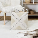 Coussin 40x40cm avec Tissu Bouclette Beige et Motif Géométrique Noir et Blanc