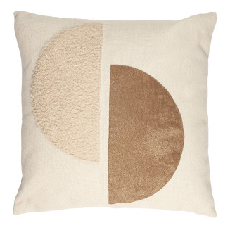 Coussin 40x40cm Crème Motifs Demi-Cercles Marron et Bouclette Déhoussable