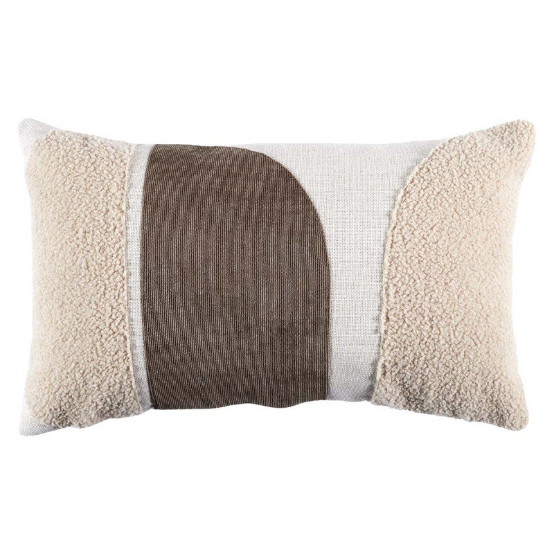 Coussin 30x50cm Crème Motifs Arrondis Marron et Bouclette Déhoussable Coussin 30x50cm Crème Motifs Arrondis Marron et Bouclette Déhoussable