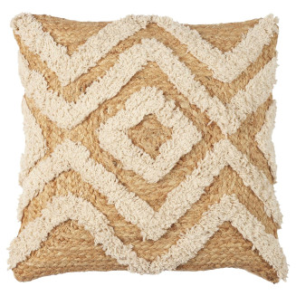 Coussin Tufté en Jute et Coton Beige 40x40cm Déhoussable