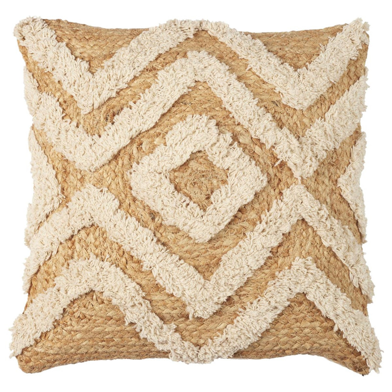 Coussin Tufté en Jute et Coton Beige 40x40cm Déhoussable Coussin Tufté en Jute et Coton Beige 40x40cm Déhoussable