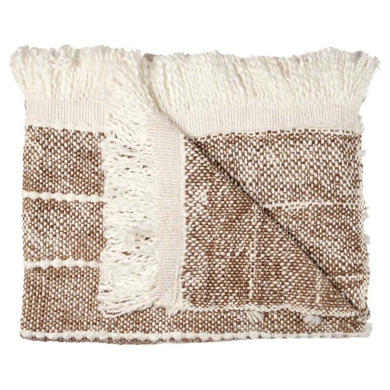 Plaid 120x150cm Maille Tressée Marron et Blanc avec Franges Plaid 120x150cm Maille Tressée Marron et Blanc avec Franges