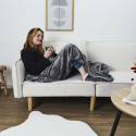 Plaid Ultra Doux 127x178cm avec Poche Pieds Gris Anthracite et Sherpa