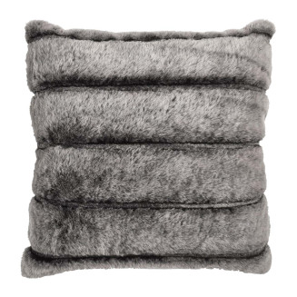 Coussin Ultra Doux 40x40cm Texturé Imitation Fourrure Gris Foncé Déhoussable