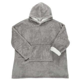Sweat à Capuche Plaid Ultra Doux Effet Nid d'Abeille Gris Intérieur Sherpa