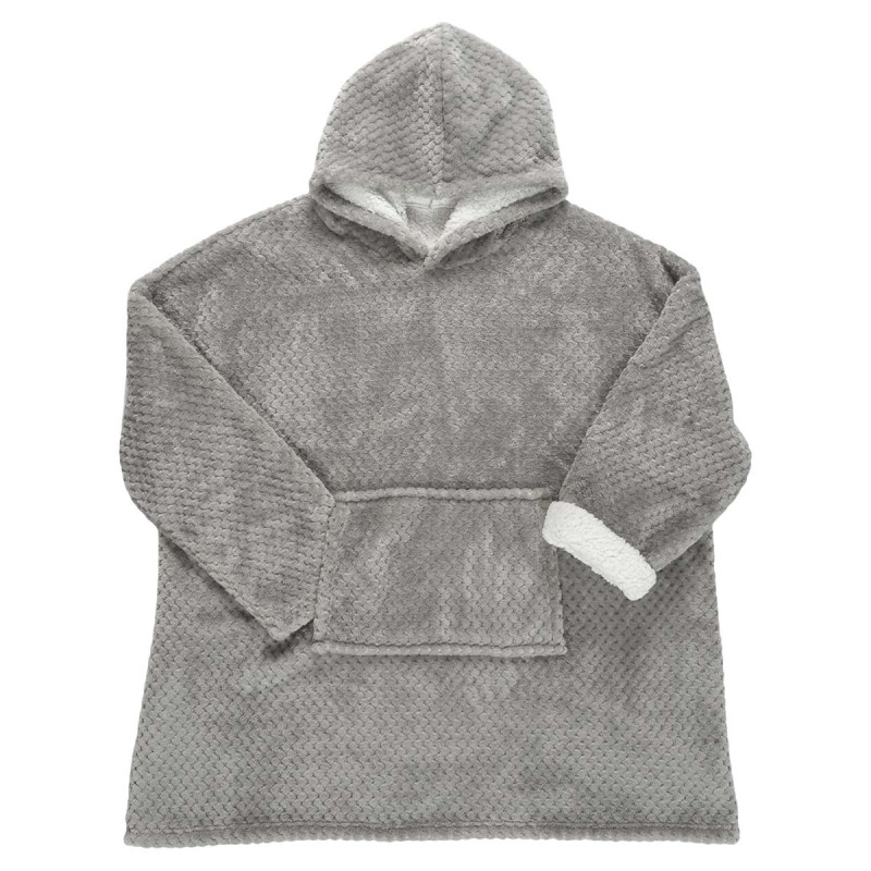 Sweat à Capuche Plaid Ultra Doux Effet Nid d'Abeille Gris Intérieur Sherpa
