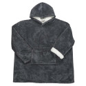 Sweat à Capuche Plaid Ultra Doux Effet Nid d'Abeille Gris Anthracite Intérieur Sherpa