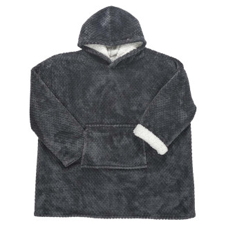 Sweat à Capuche Plaid Ultra Doux Effet Nid d'Abeille Gris Anthracite Intérieur Sherpa