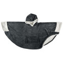Poncho Plaid à Capuche Ultra Doux Gris Anthracite Intérieur Sherpa