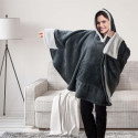 Poncho Plaid à Capuche Ultra Doux Gris Anthracite Intérieur Sherpa