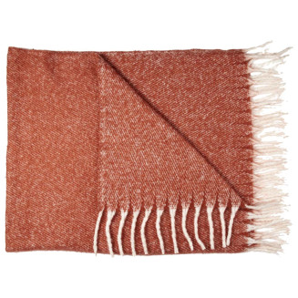 Plaid 120x150cm Chiné Terracotta avec Franges Blanches