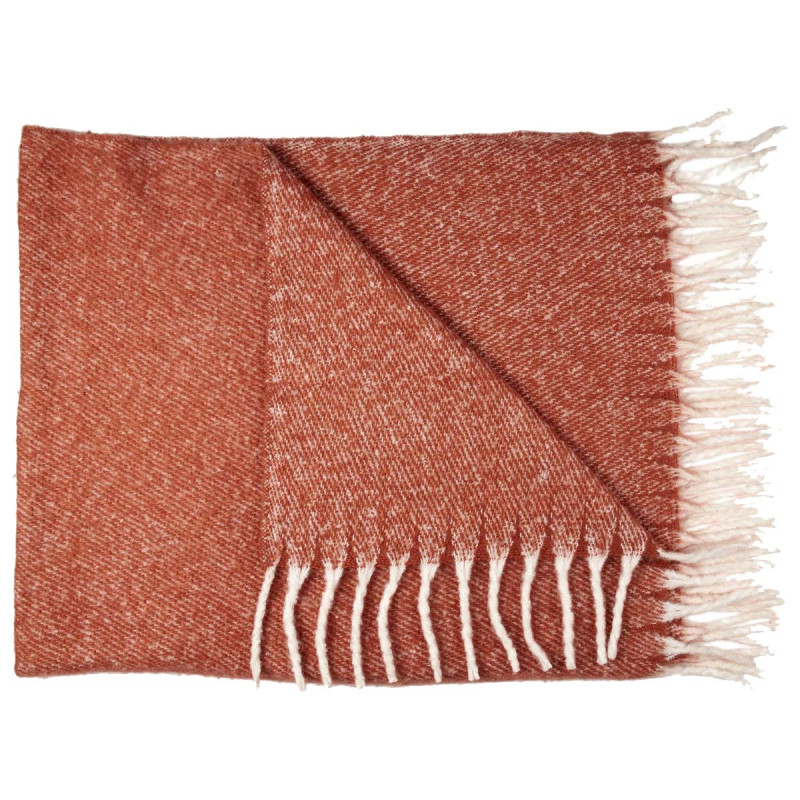 Plaid 120x150cm Chiné Terracotta avec Franges Blanches Plaid 120x150cm Chiné Terracotta avec Franges Blanches