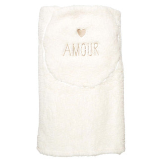 Plaid Coussin 2-en-1 "Amour" en Sherpa Coloris Crème