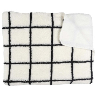 Plaid Sherpa 130x160cm Blanc à Carreaux Noirs