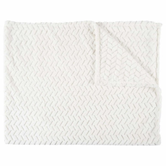 Plaid Ultra Doux 120x150cm Motif Chevrons Blanc