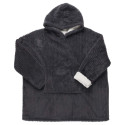 Sweat à Capuche Plaid Ultra Doux Effet Chevron Gris Anthracite Intérieur Sherpa