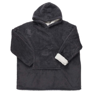Sweat à Capuche Plaid Ultra Doux Effet Chevron Gris Anthracite Intérieur Sherpa