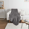 Plaid Flanelle 150x200cm Embossé Motif Feuilles Gris
