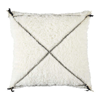 Coussin Sherpa 40x40cm Blanc Motif Géométrique Tressé Noir