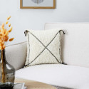 Coussin Sherpa 40x40cm Blanc Motif Géométrique Tressé Noir