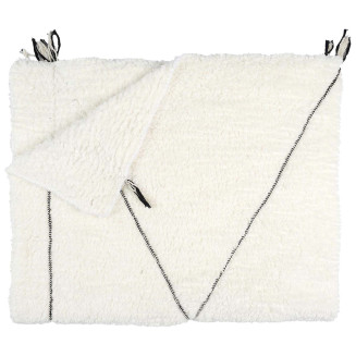 Plaid Sherpa 130x160cm Blanc Motif Géométrique Tressé Noir