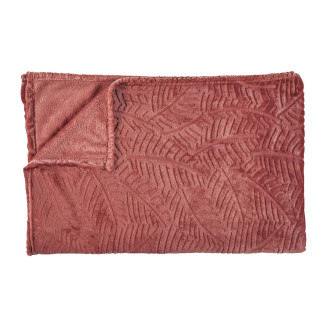 Plaid Flanelle 150x200cm Embossé Motif Feuilles Terracota