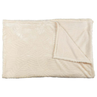 Plaid Flanelle 150x200cm Embossé Motif Feuilles Crème