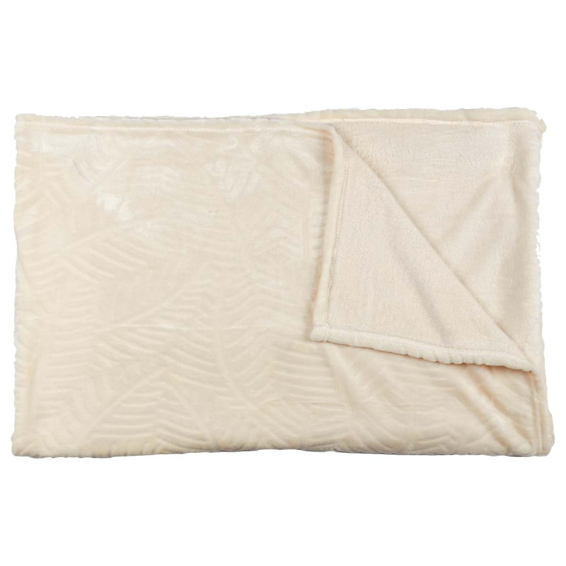 Plaid Flanelle 150x200cm Embossé Motif Feuilles Crème Plaid Flanelle 150x200cm Embossé Motif Feuilles Crème