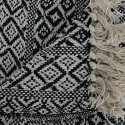 Plaid Jeté de Canapé 120x150cm Style Ethnique Noir et Blanc avec Franges