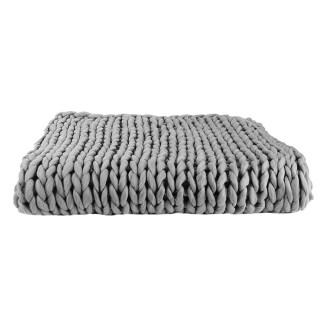 Plaid Chunky 120x150cm Grosse Maille Tressée Coloris Gris