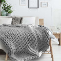 Plaid Chunky 120x150cm Grosse Maille Tressée Coloris Gris