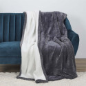 Plaid Ultra Doux 180x220cm Nid d'Abeille Gris Anthracite et Sherpa