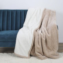 Plaid Ultra Doux 180x220cm Nid d'Abeille Beige et Sherpa