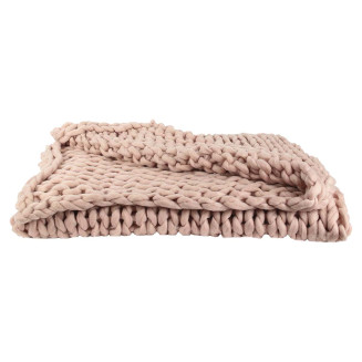 Plaid Chunky 120x150cm Grosse Maille Tressée Coloris Rose