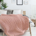 Plaid Chunky 120x150cm Grosse Maille Tressée Coloris Rose