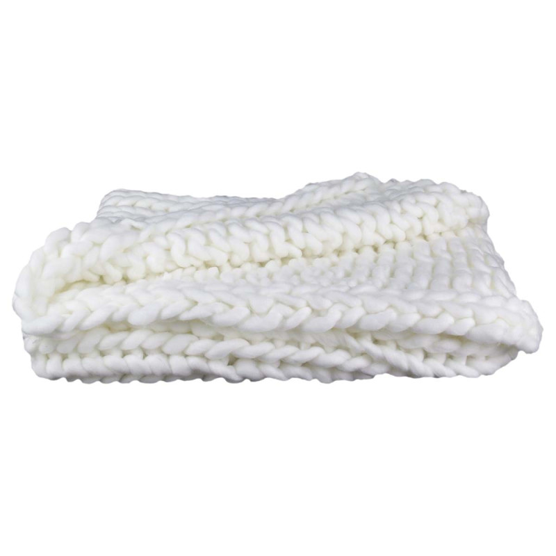Plaid Chunky 120x150cm Grosse Maille Tressée Coloris Blanc Plaid Chunky 120x150cm Grosse Maille Tressée Coloris Blanc
