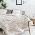 Plaid Chunky 120x150cm Grosse Maille Tressée Coloris Blanc