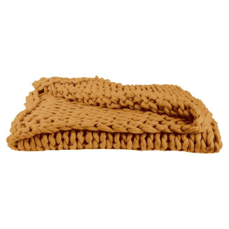 Plaid Chunky 120x150cm Grosse Maille Tressée Coloris Ocre