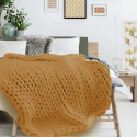 Plaid Chunky 120x150cm Grosse Maille Tressée Coloris Ocre