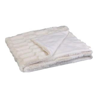 Plaid 120x150cm Texturé Imitation Fourrure Blanche avec Anse Simili Cuir Marron
