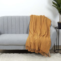 Plaid Jeté de Canapé Gaufré 130x160cm 100% Coton Ocre avec Franges