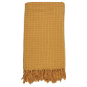 Plaid Jeté de Canapé Gaufré 130x160cm 100% Coton Ocre avec Franges