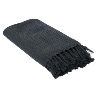 Plaid Jeté de Canapé Gaufré 130x160cm 100% Coton Gris Anthracite avec Franges
