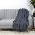 Plaid Jeté de Canapé Gaufré 130x160cm 100% Coton Gris Anthracite avec Franges