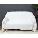 Plaid Jeté de Canapé Gaufré 170x250cm 100% Coton Blanc avec Franges