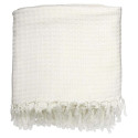 Plaid Jeté de Canapé Gaufré 170x250cm 100% Coton Blanc avec Franges