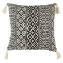 Coussin 40x40cm Style Ethnique Noir et Blanc Déhoussable avec Pompons