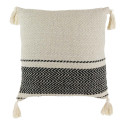 Coussin 40x40cm Style Berbère Beige Motifs Géométriques Noirs avec Pompons Déhoussable