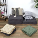 Coussin 40x40cm Style Berbère Beige Motifs Géométriques Noirs avec Pompons Déhoussable
